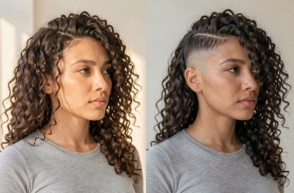 Avant après dégradé espagnol sur cheveux bouclés femme transformation coiffure