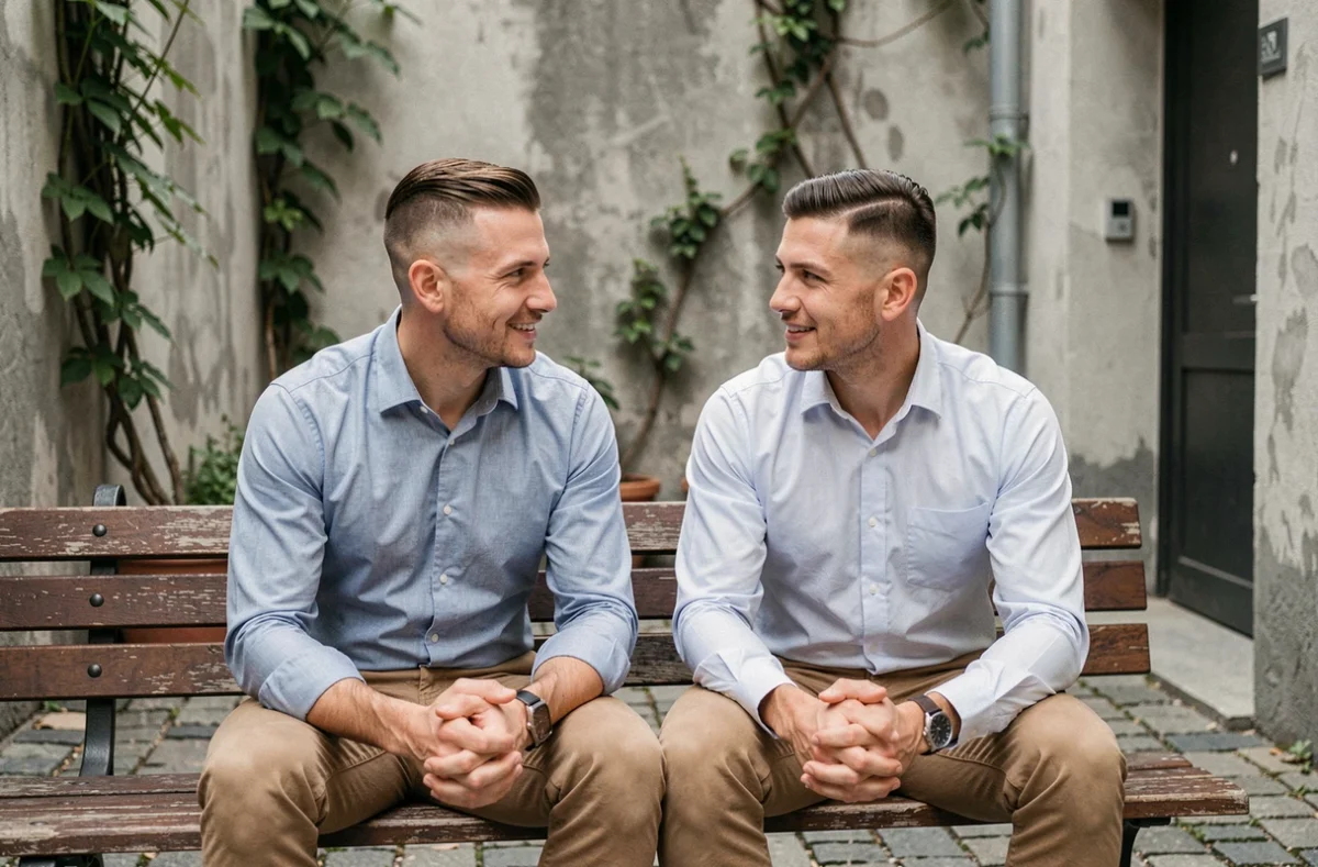 Deux hommes côte à côte illustrant la différence entre un dégradé haut et un dégradé bas