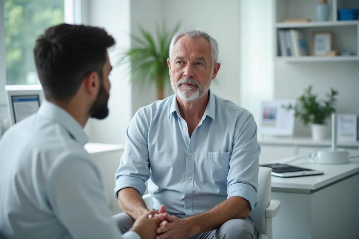 Homme en consultation dans une clinique moderne et calme