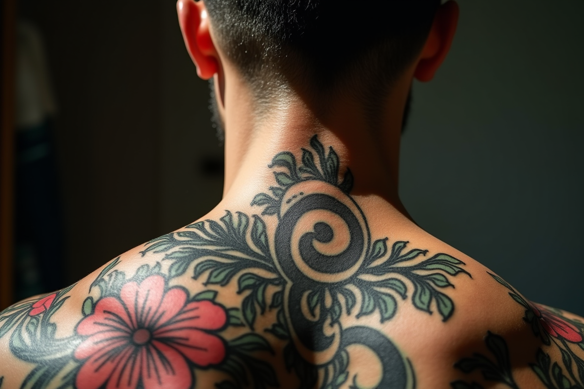 Zoom sur tatouage japonais sur épaule d