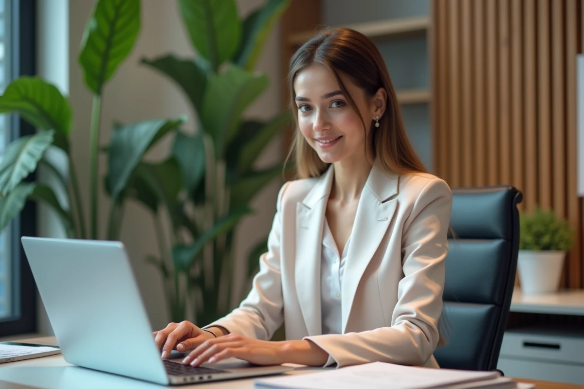 Jeune femme professionnelle montre ses ongles en travaillant