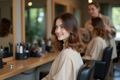 Femme élégante dans un salon de coiffure moderne