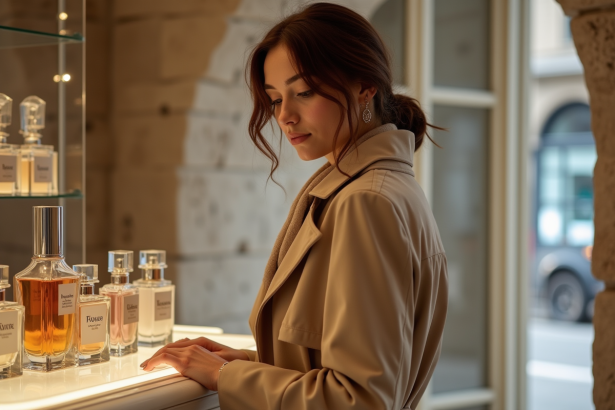 Femme élégante dans une boutique de parfum chic en France
