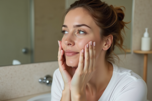Femme en train de masser son visage avec douceur