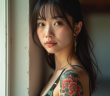 Jeune femme avec tatouage japonais vibrant sur le bras