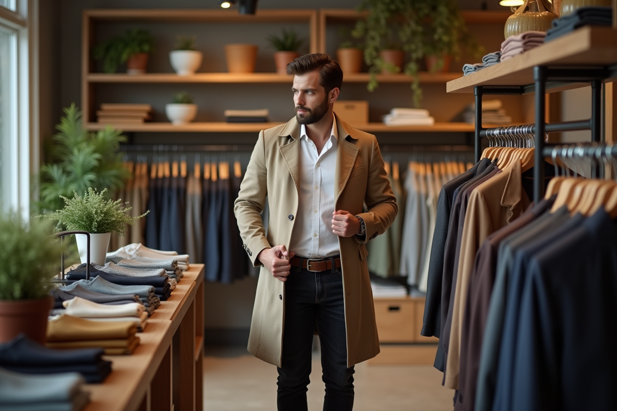 Homme choisissant des accessoires en boutique