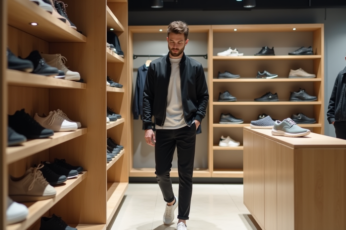 Jeune homme dans une boutique minimaliste en train de regarder