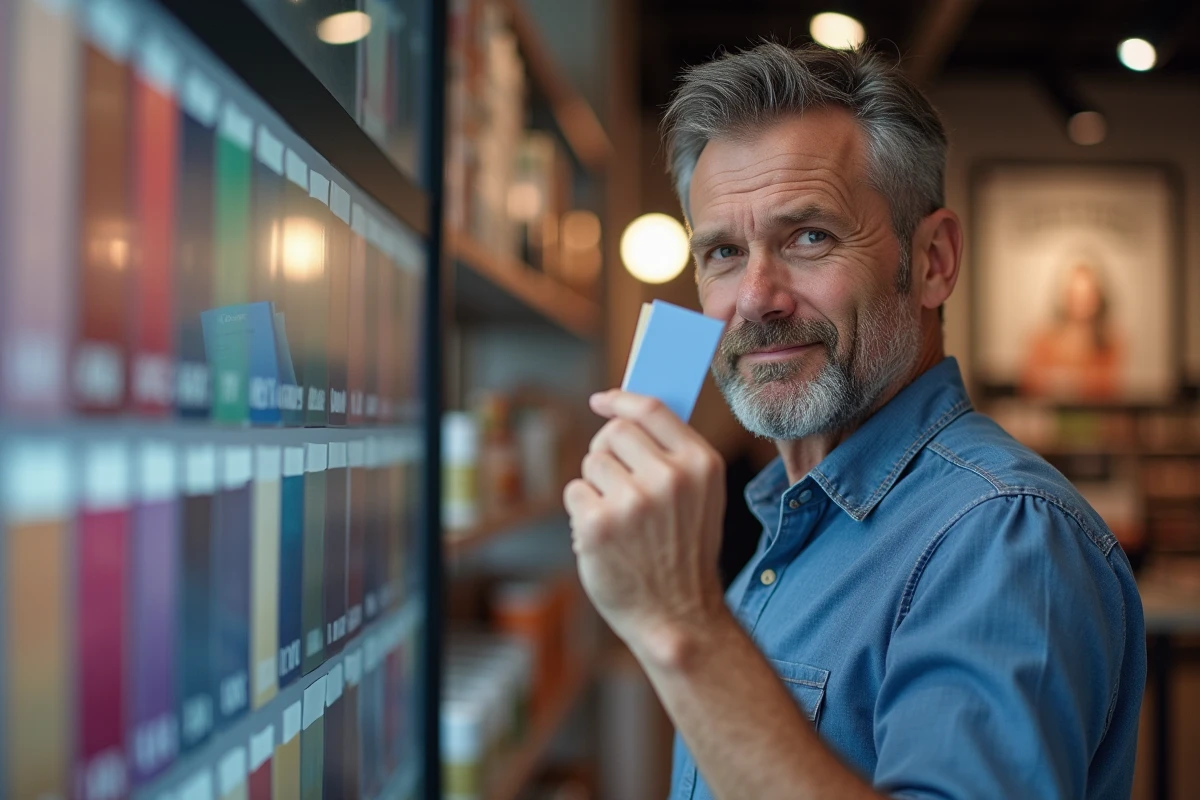 Homme testant des couleurs de maquillage en magasin