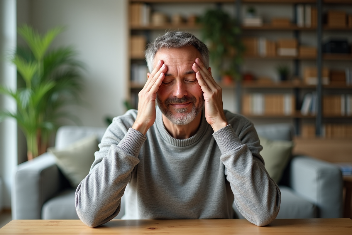 Homme se relaxant avec un massage du visage à la maison