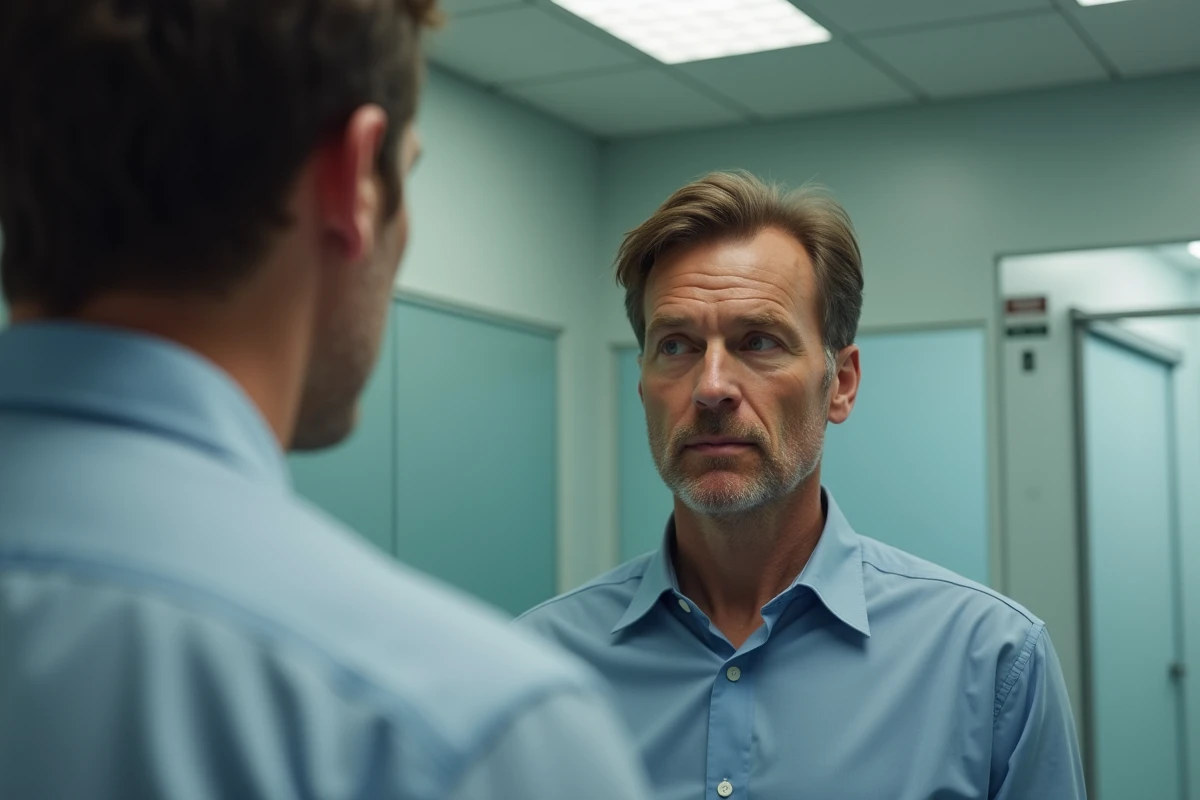 Homme regardant son reflet dans un miroir professionnel