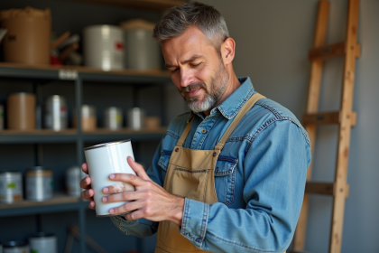 Homme d'âge moyen examinant une bombe de primer dans un garage