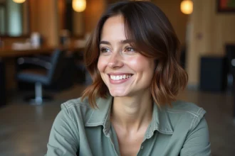 Portrait d'une femme souriante dans un salon de coiffure moderne