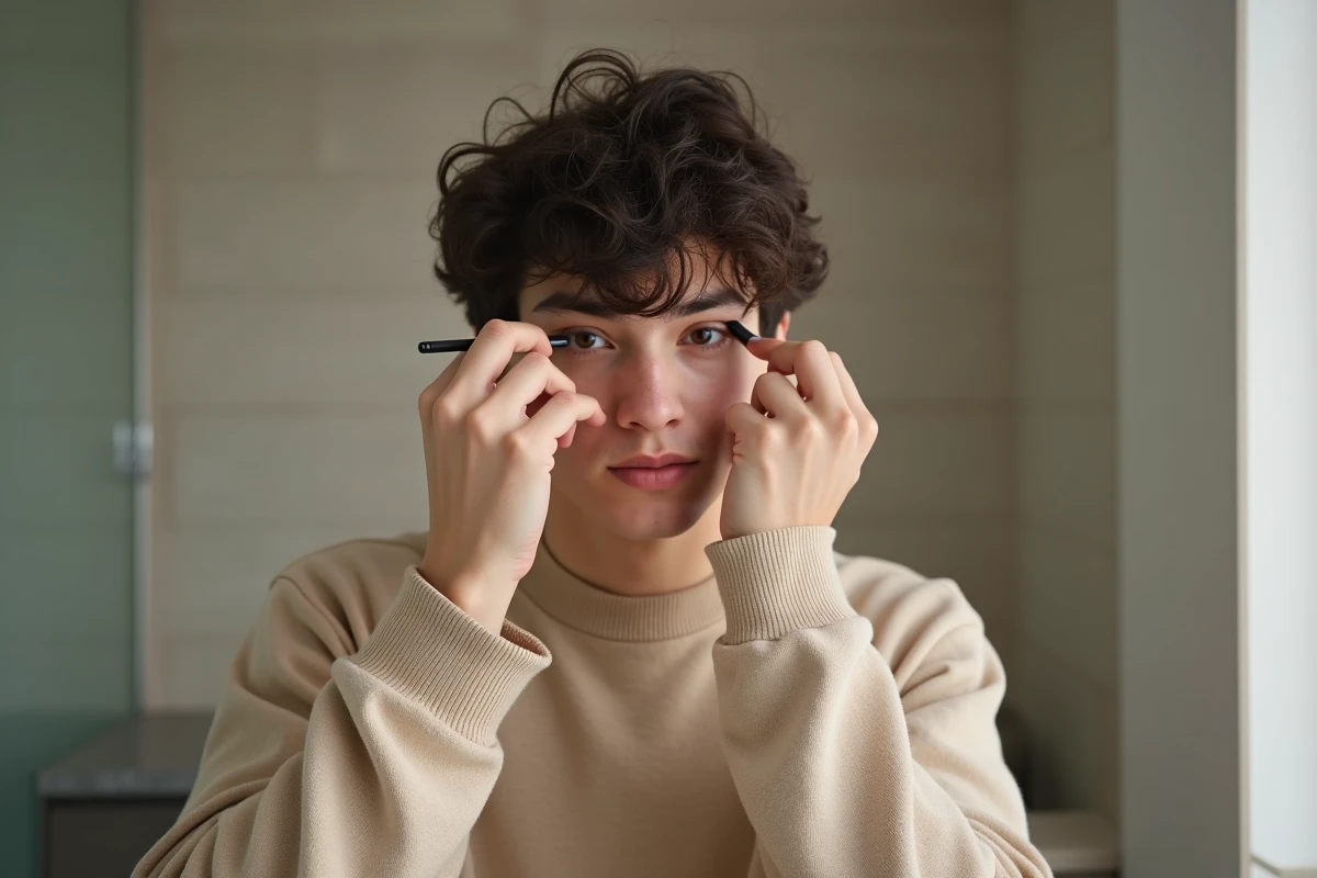 Jeune homme tentant de mettre de l